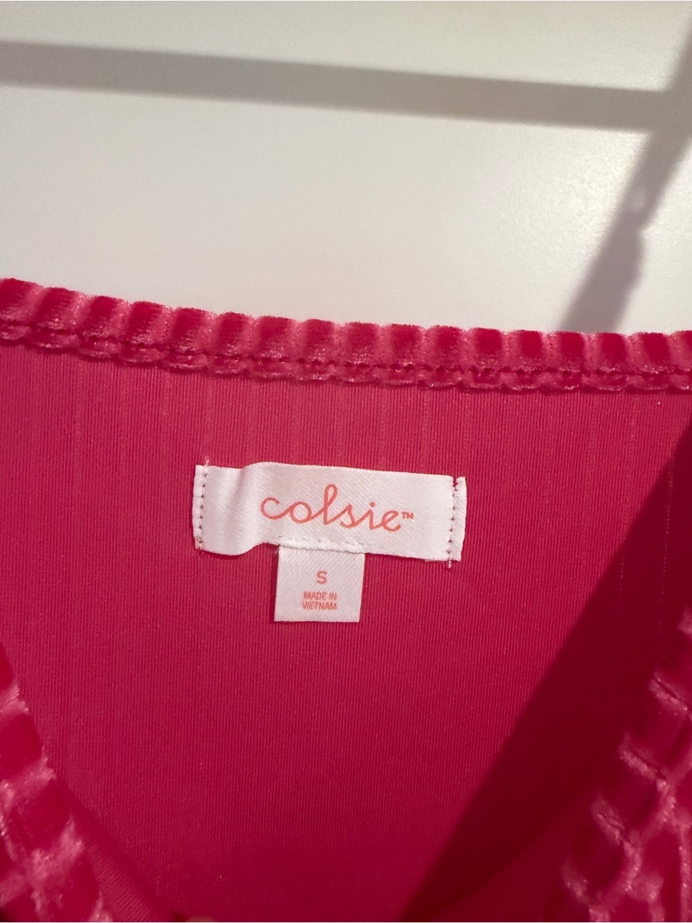Colsie Hot Pink Ribbed Velvet Slip - Picture 3 of 4